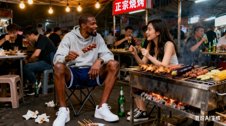 KD邀请女主持人看比赛:来德州我请你吃烧烤 德州人就是热情好客