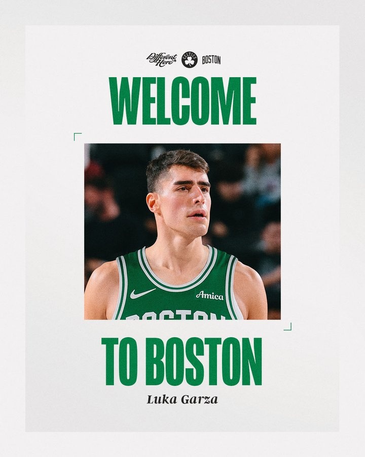 2年550万&全额保障！凯尔特人官方：球队签下卢卡-加尔扎