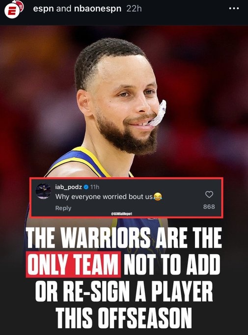 ESPN惊讶勇士至今没动静 波杰回应：为啥大家都这么担心我们😂