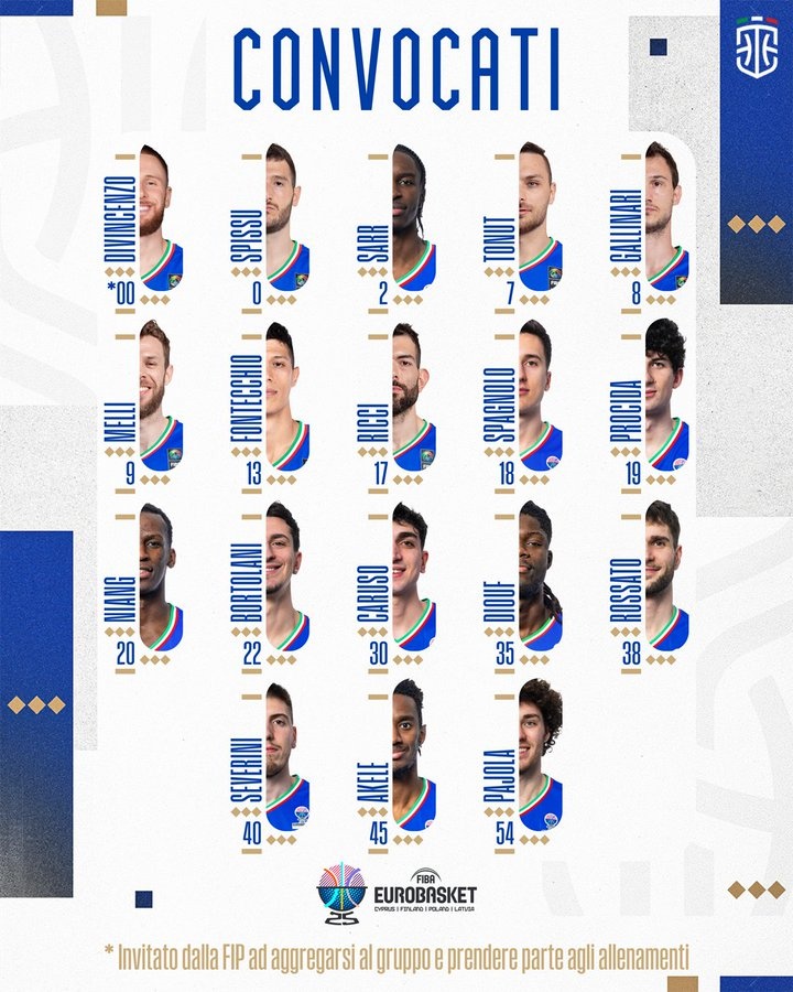 迪文岑佐正式入选意大利男篮 和加里纳利&丰泰基奥领衔欧锦赛名单