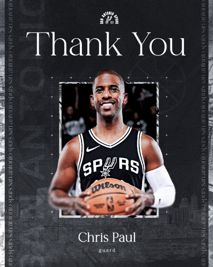 马刺致谢保罗：谢谢你的领导和影响力 祝你回LA一切顺利 🖤🤍