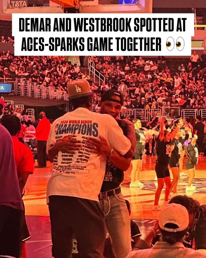 👀提前熟悉？威少和德罗赞在WNBA比赛现场拥抱打招呼