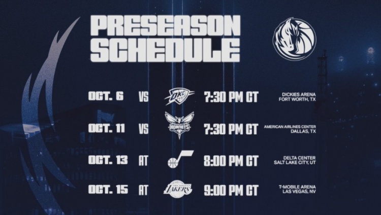 状元来了！独行侠官宣季前赛赛程：10月6日开打 10月15日对阵湖人