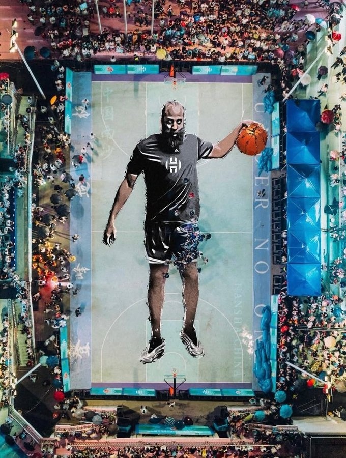 打卡点+1！哈登中国行喜提绘有自己照片的全新球场 🔥🔥