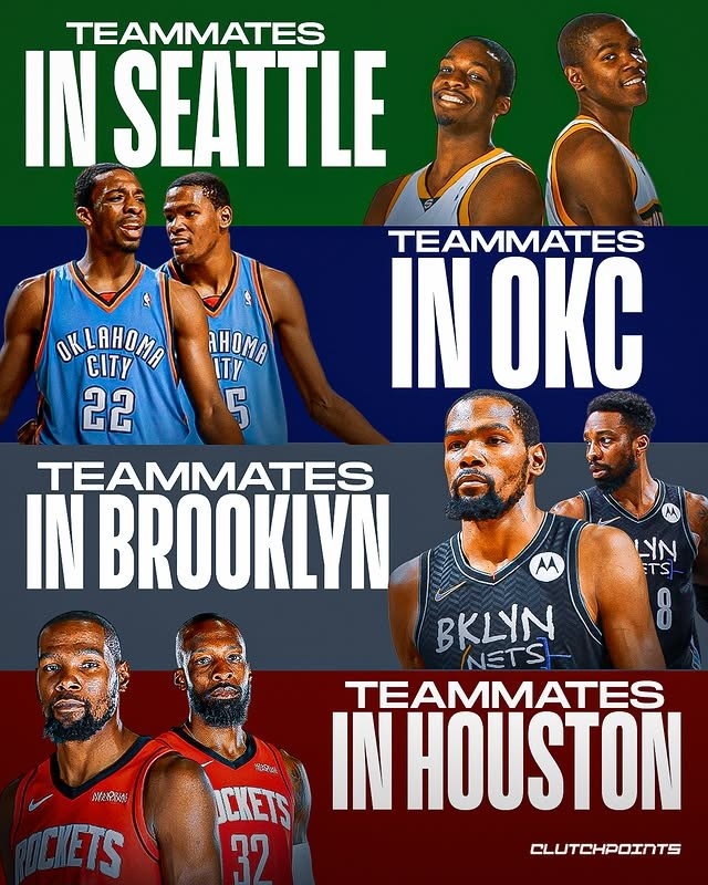 从超音速到雷霆到篮网再到火箭 KD和杰夫-格林再次成为队友