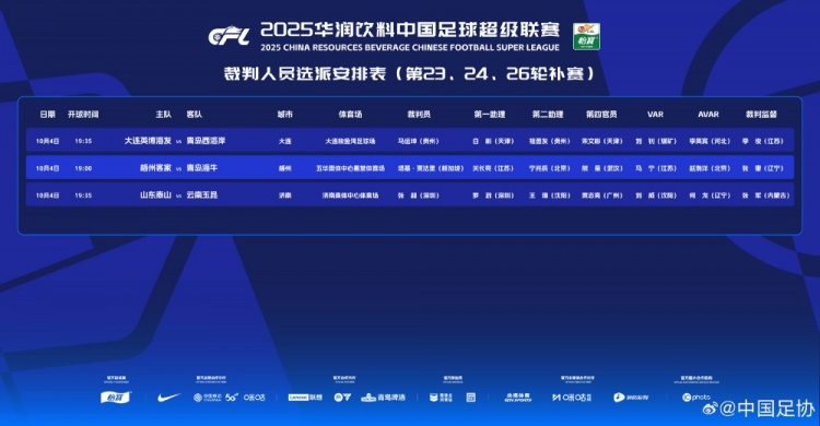 中超补赛裁判安排：新加坡主裁塔基吹罚梅州vs海牛，VAR裁判马宁